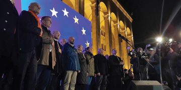 The EU delegation supporting protesters on Monday night. Source: GT