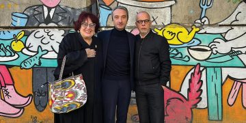 Pictured left to right: Keti Dolidze, Artistic Director Ioane (Vano) Khutsishvili from Tumanishvili Film Actors Theater, and Director Gianni Forte from Venice. Source: FB