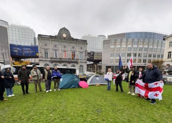 Georgian immigrants set up tents, start a hunger strike near European Parliament in Brussels