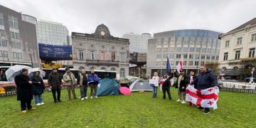 Georgian immigrants set up tents, start a hunger strike near European Parliament in Brussels
