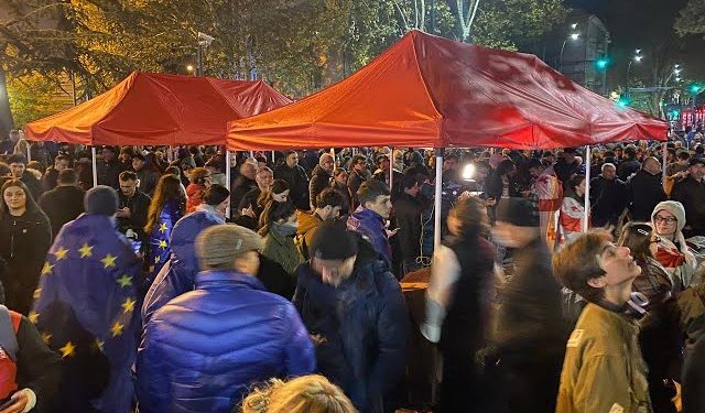 Participants of the rally spent night in tents