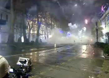 Fireworks vs tear gas on Rustaveli Avenue