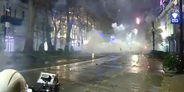 Fireworks vs tear gas on Rustaveli Avenue