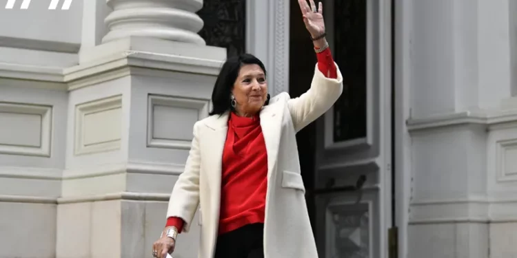 Salome Zurabishvili leaves Orbeliani Palace and joins citizens gathered outside