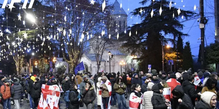 Protest continues on Rustaveli Avenue following a nationwide strike