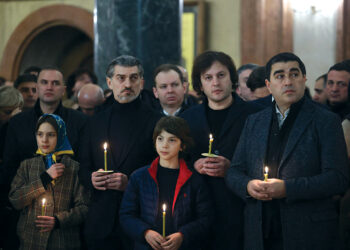 Members of the Georgian Dream party on Orthodox Christmas Eve, Speaker Papuashvili among them (right). Source: FB