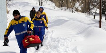 First aid teams at work in disaster-affected communities in western Georgia
