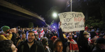 Demonstrators protest "foreign agents" bill in Tbilisi, May 2024. Photo by Irakli Gedenidze/Reuters