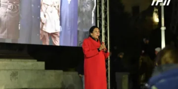 Salome Zurabishvili addresses protesters at Tuesday rally