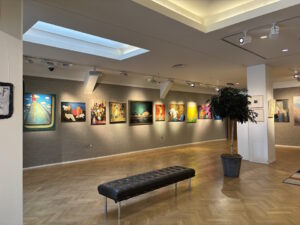 Interior of Bonhams Auction House featuring a partial view of a Georgian painting currently on display.