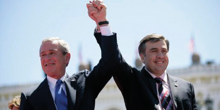 Mikheil Saakashvili and George Bush, 2005. Source: History-maps