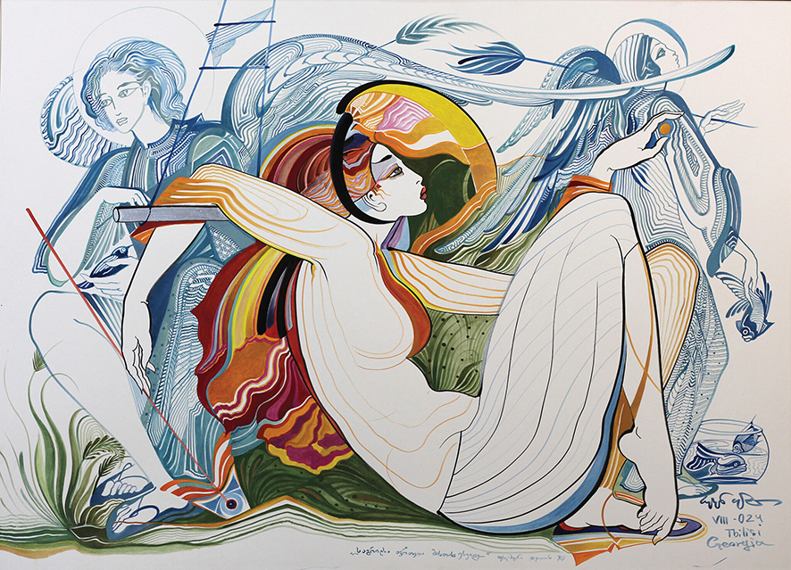 Rusudan Petviashvili (born 1968) Happiness of Safety, mixed media on paper, 76 x 110cm. Estimate £20,000-25,000