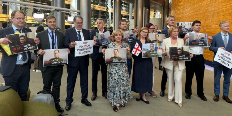 MEPs unfurl banners in support of imprisoned individuals in Georgia