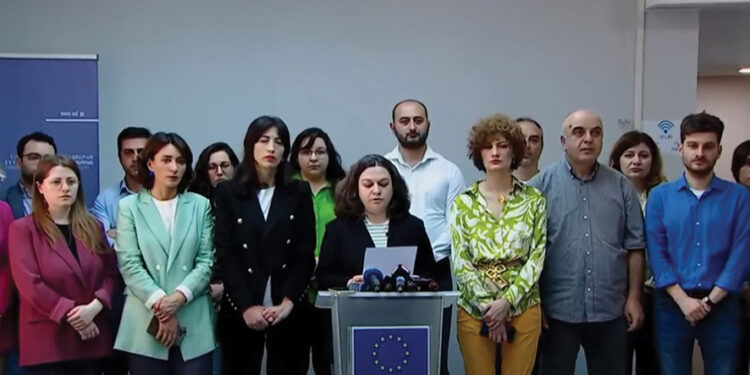 Georgian NGOs protest the government's demands. Source: Multimedia.ge