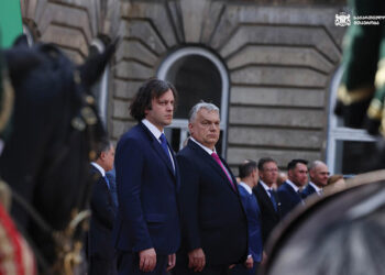 Prime ministers Kobakhidze and Orban in Hungary this week. Source: 1tv