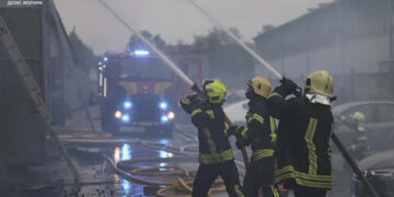 Ukrainian emergency service personnel work at the site of a drone attack in Kyiv, Ukraine, on July 9, 2025. Source: State Emergency Service of Ukraine Handout Photo/EPA