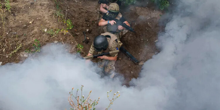 Ukrainian 3rd Assault Brigade recruits train at the polygon in the Kyiv region, Ukraine, on Wednesday, July 16, 2025. Photo by Evgeniy Maloletka/AP Photo