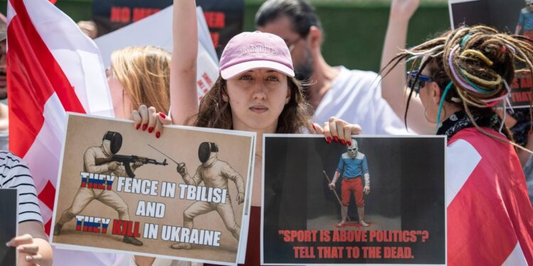 Controversy erupts as Russian military-affiliated fencers compete at world championships in Tbilisi