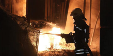 A firefighter works at the site of the Russian drone strike, August 27, 2025. Source: REUTERS