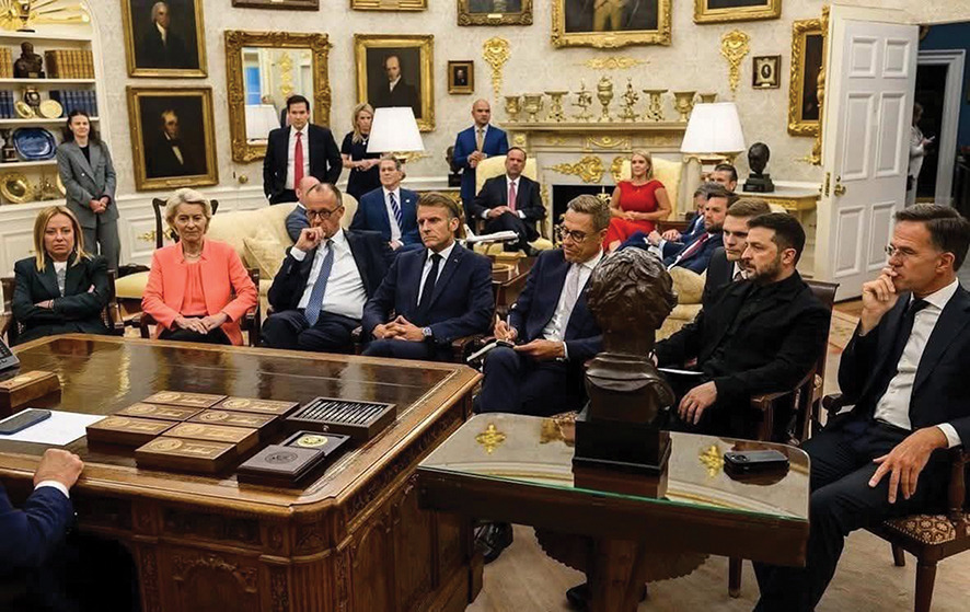 At Monday’s meeting between Zelensky, Trump and European leaders. Source: REUTERS
