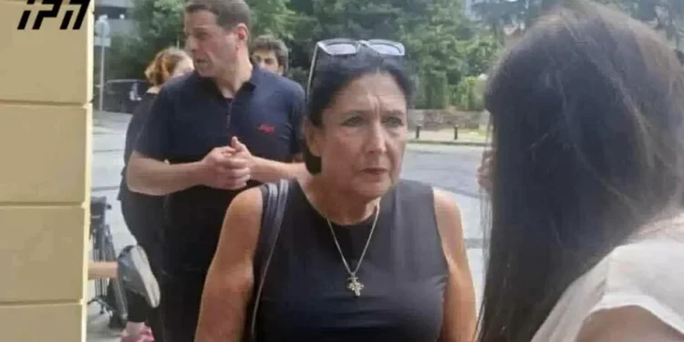 Salome Zurabishvili arrives at Batumi City Court to attend the trial of Mzia Amaglobeili