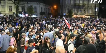 Protesters march to Kaladze’s campaign headquarters in Tbilisi