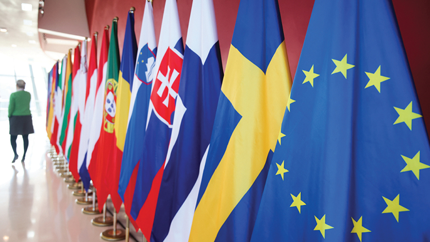 EU flags. Photo by Beata Zawrzel/NurPhoto via Getty Images