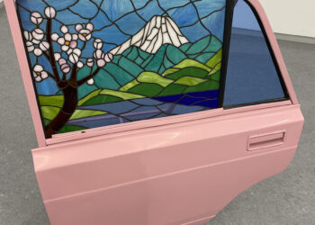 Untitled. Stained glass, recycled car door, spray paint. 2025. KVOST