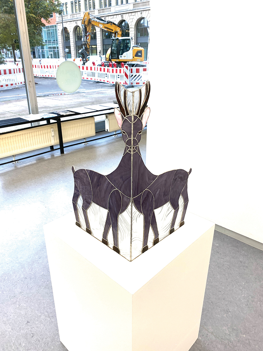 Two Bodies One Head. Stained glass. 2025. Exhibition view. KVOST