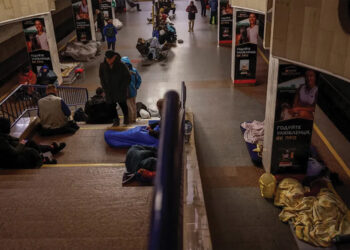 People take shelter inside a metro station during a Russian missile and drone strike in Kyiv, Ukraine, on October 30. Photo by Alina Smutko/Reuters