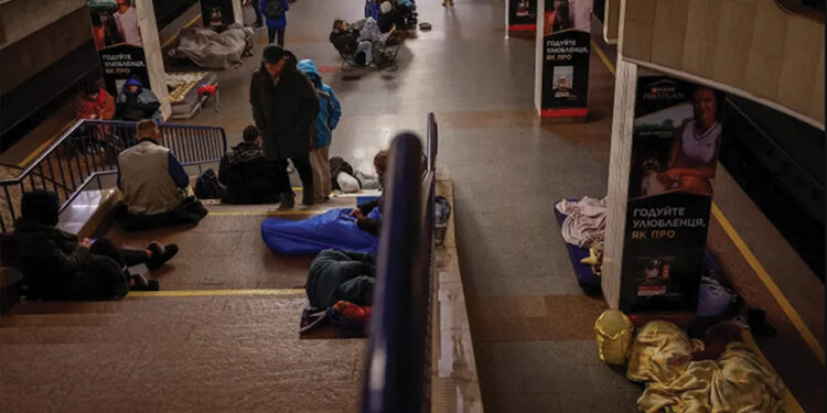 People take shelter inside a metro station during a Russian missile and drone strike in Kyiv, Ukraine, on October 30. Photo by Alina Smutko/Reuters