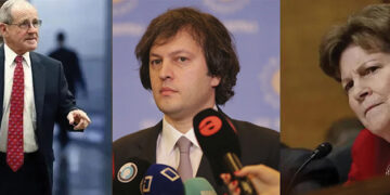 Left to Right: US Senator Jim Risch, PM Kobakhidze, US SenatorJeanne Shaheen. Source: AP