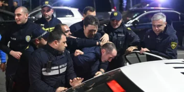 Police detain protesters on Rustaveli Avenue as demonstrations continue