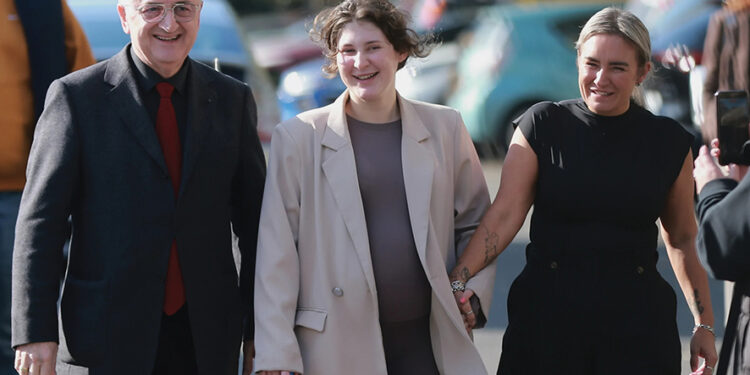 Bella May Culley with her lawyer Malkhaz Salakaia, and her mother Lyanne Kennedy after being released from prison in Tbilisi. Source: AP Photo/Zurab Tsertsvadze