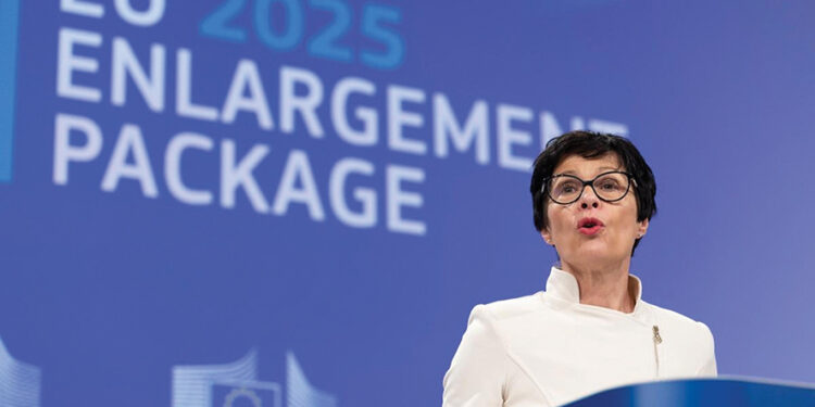 EU Enlargement Commissioner Marta Kos, presenting the EU’s 2025 enlargement report. Source: EC