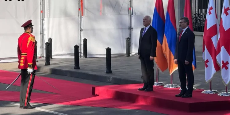 Official welcoming ceremony for Armenian President held at Georgian Presidential Palace — joint press conference to follow