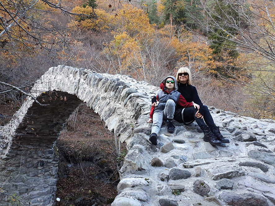 The author with her son at Rkoni Monastery