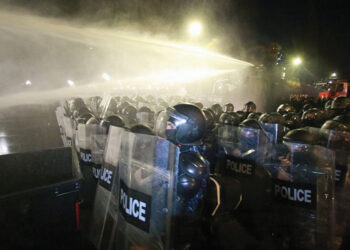 Water cannons pushing back Tbilisi protesters. Source: ctvnews