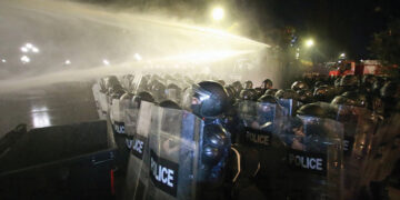 Water cannons pushing back Tbilisi protesters. Source: ctvnews