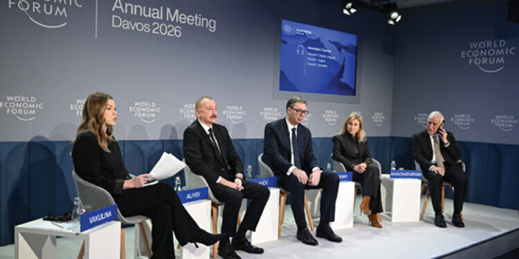 At the World Economic Forum in Davos: Azerbaijani President Ilham Aliyev and Armenian President Vahagn Khachaturyan. Source: WEF