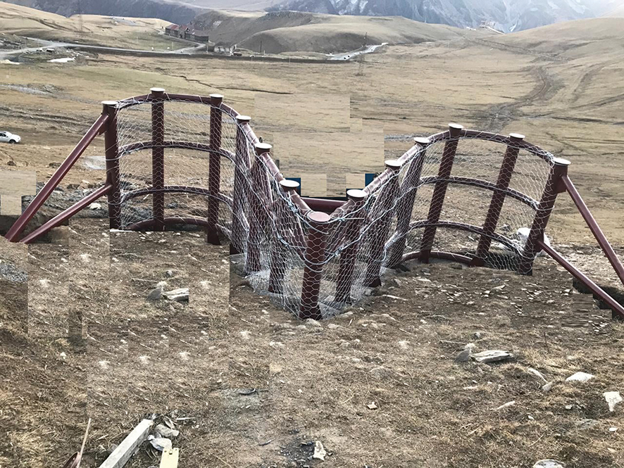 Avalanche-protection structure installed on mountain slopes in Gudauri.