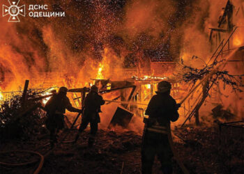 Firefighters work at a site of a Russian drone strike in Odesa region on April 29. Source: REUTERS