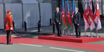 Official welcome ceremony held for Ilham Aliyev at Orbeliani Palace