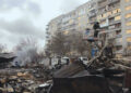 Damaged residential building in Zaporizhzhia at the site of a Russian attack. Source: AFP