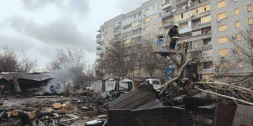 Damaged residential building in Zaporizhzhia at the site of a Russian attack. Source: AFP