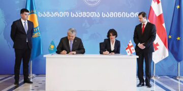 Georgian Foreign Minister Maka Botchorishvili and her Kazakh counterpart Yermek Kosherbayev sign a new cooperation program for 2026-2027. Source: caspianpost