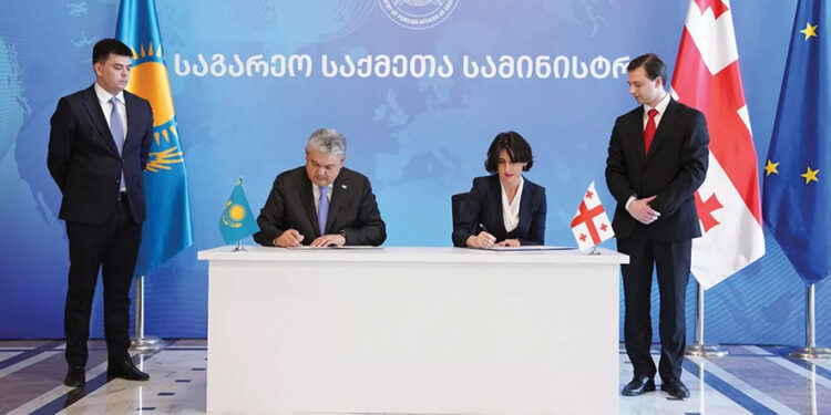 Georgian Foreign Minister Maka Botchorishvili and her Kazakh counterpart Yermek Kosherbayev sign a new cooperation program for 2026-2027. Source: caspianpost