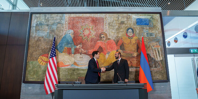 Marco Rubio and Ararat Mirzoyan sign an agreement on TRIPP development. Source: US embassy Armenia