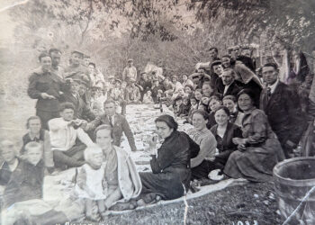 Picnicking German settlers, with Natela's mother, Anna, in front. Photo by the author