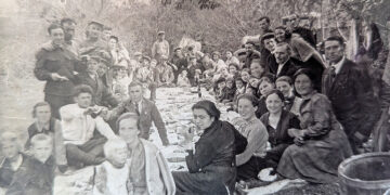 Picnicking German settlers, with Natela's mother, Anna, in front. Photo by the author